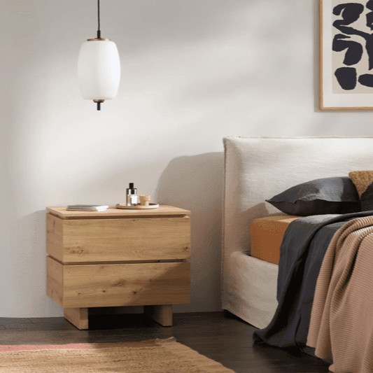 Texas 2-drawer nightstand with artisan oak effect finish, featuring two storage drawers.